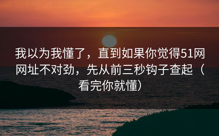 我以为我懂了，直到如果你觉得51网网址不对劲，先从前三秒钩子查起（看完你就懂）  第1张
